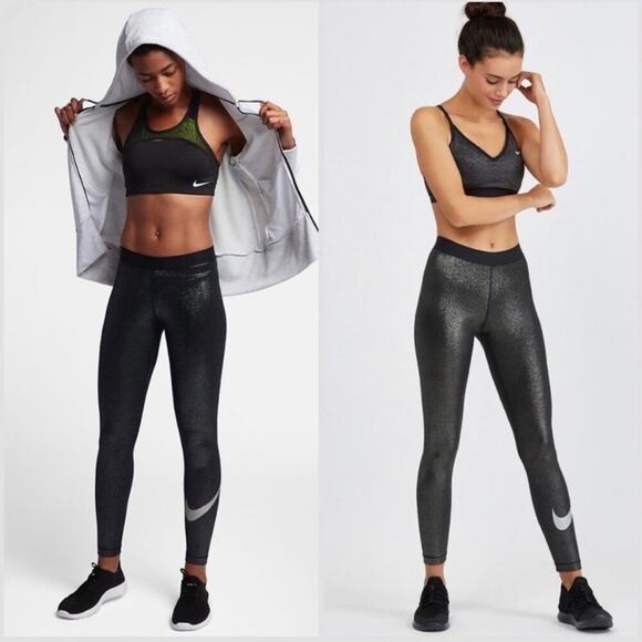 NIKE PRO Silver Sparkle DriFit Mid Rise Leggings Tights Running Gym Yoga Pants S - Picture 10 of 16